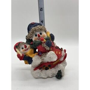 Snowman‎ Figurine Sledding Winter Scene Resin Christmas Decor 5"